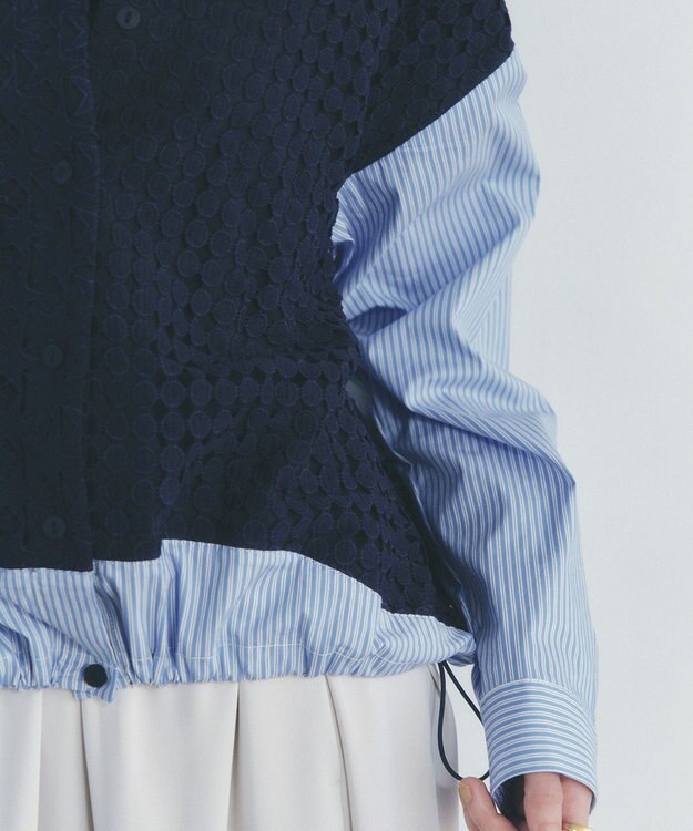 YECCA VECCA レースMIXレイヤードデザインシャツ Stripe Blue