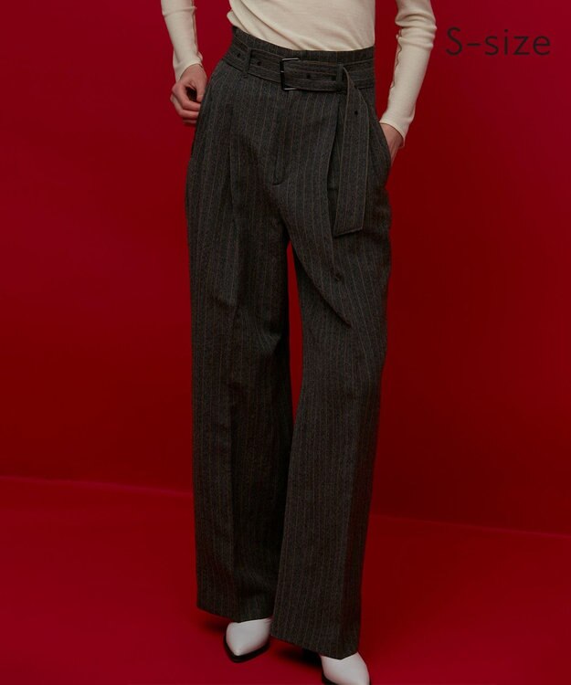 BEIGE， 【S-size】TURENNE / ワイドパンツ Gray×Camel Line