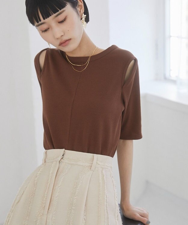 WEGO 【ANGIE VINTAGE】カットアウトリブトップス ブラウン