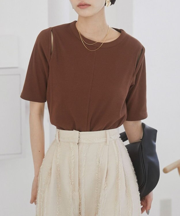 WEGO 【ANGIE VINTAGE】カットアウトリブトップス ブラウン