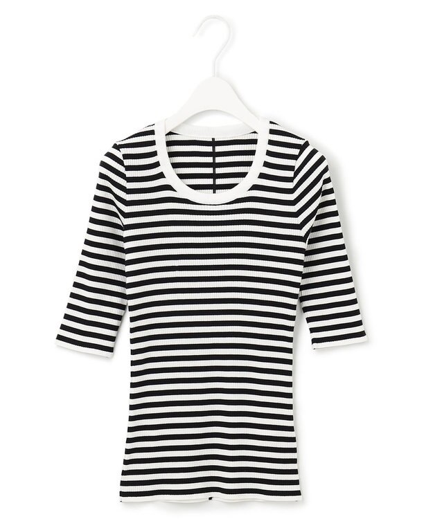 ICB 【洗える】４×２リブ プルオーバー オフホワイト×ブラック系