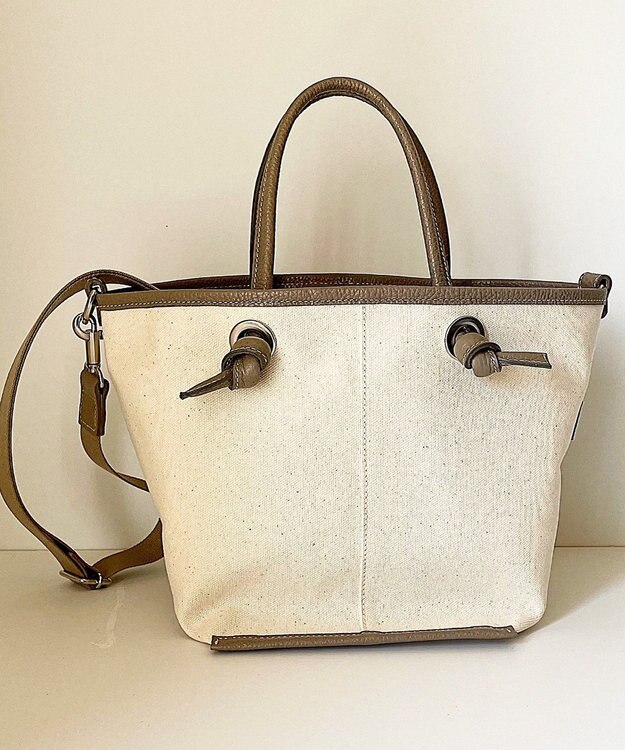 Hekhèr Le Style de Vie 【日本製 / 2WAY】コットンキャンバス×シュリンクレザー ノットハンドバッグ medium グレージュ