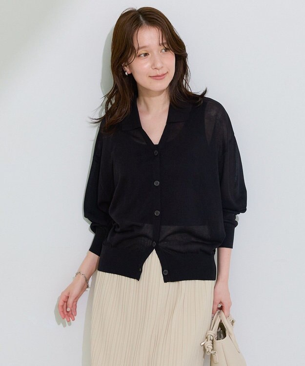 Green Parks 衿付きニットカーディガン Black
