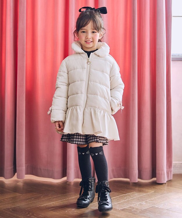 ANY KIDS 【フード取り外し/洗濯機可能】中綿フリル リボンコート エクリュ