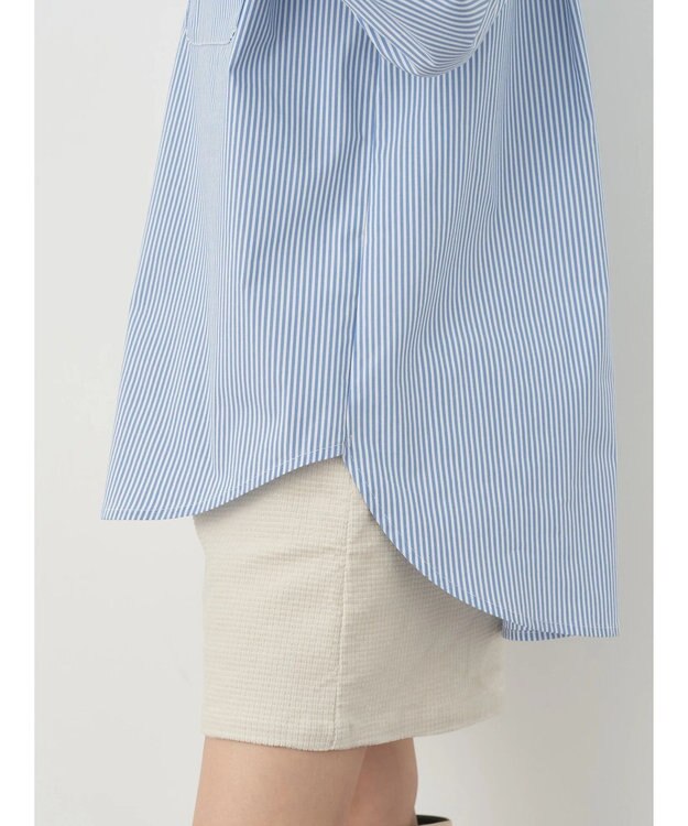 earth music&ecology パールボタンシャツ Stripe Blue