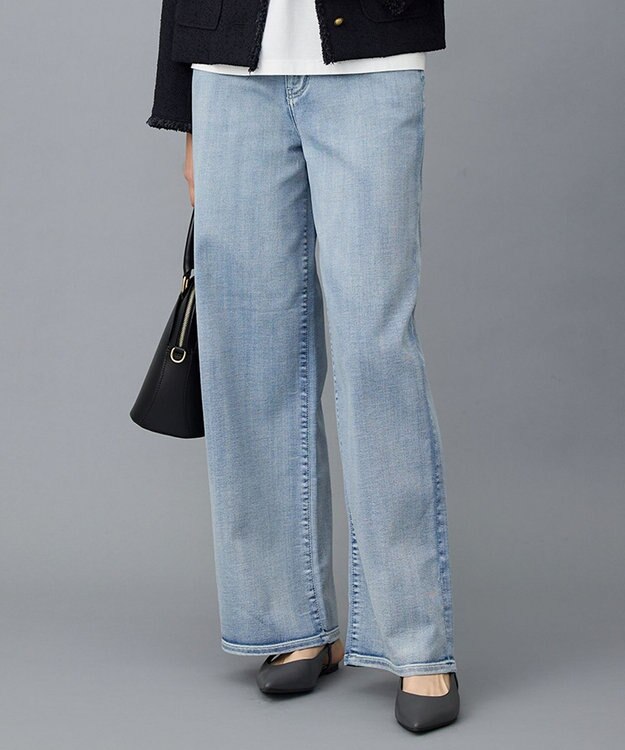 自由区 L 【19号サイズまで展開】ウスカルデニムワイドストレート パンツ ライトインディゴ