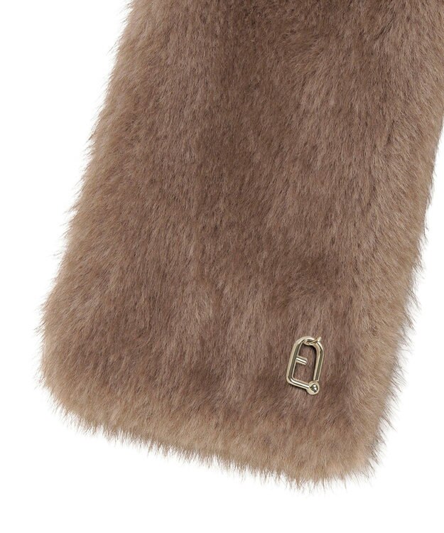 MOONBAT FURLA（フルラ）差し込みファーティペット マフラー アーチロゴ フェイクファー ブラウン