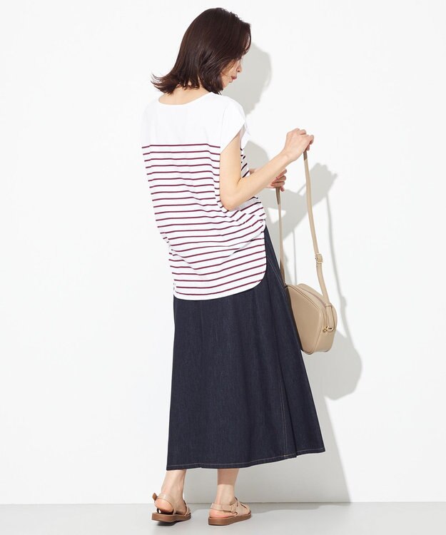 ANY 【接触冷感・UVケア】TCオーガビッツボーダー Tシャツ オフ×ローズ