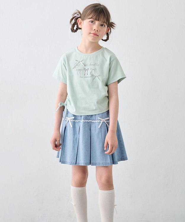ANY KIDS 【洗濯機可能】ドロスト 裾リボンTシャツ ミント