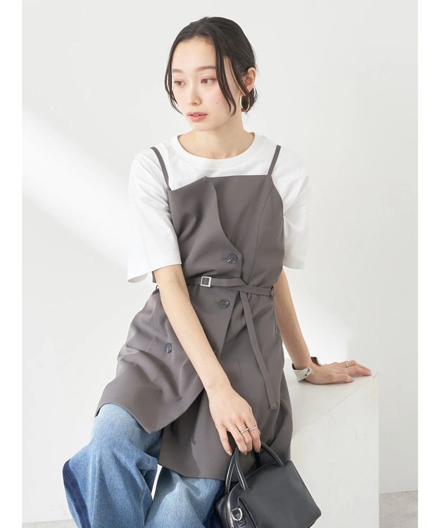 earth music&ecology トレンチ風キャミミニワンピース Dark Gray