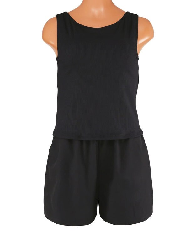 San-ai Resort（三愛水着楽園） 【再入荷】WEB限定商品　ポケット付きハーフジップラッシュパーカー＋リブタンキニ水着+レギンス5点セット【Beach Queen（ビーチクイーン）】 ライトグレー