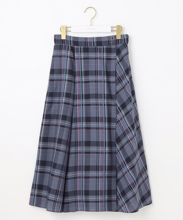 ANY SIS 【洗える】ライトカラーチェック スカート ネイビー系