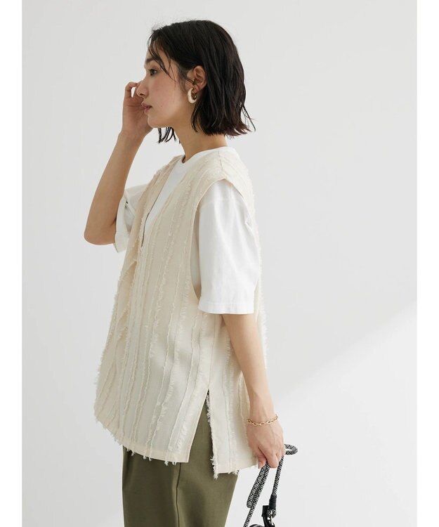 Green Parks デザインＶネックベスト Ecru