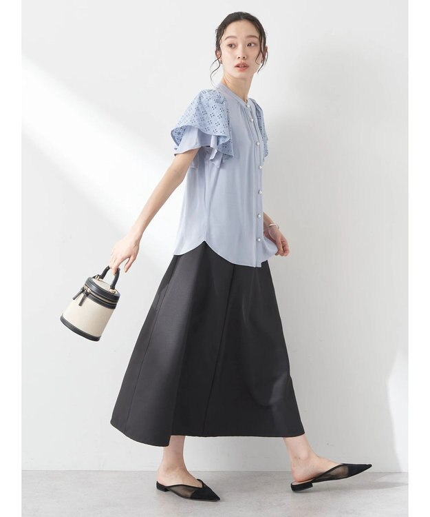 earth music&ecology レースラッフルブラウス Grayish Blue