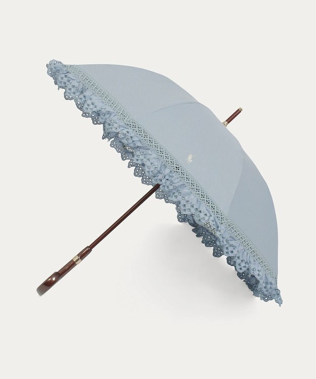 MOONBAT 【遮光/晴雨兼用日傘】POLO RALPH LAUREN(ポロ ラルフローレン) エンブフリル 長傘 遮熱 UV スカイブルー