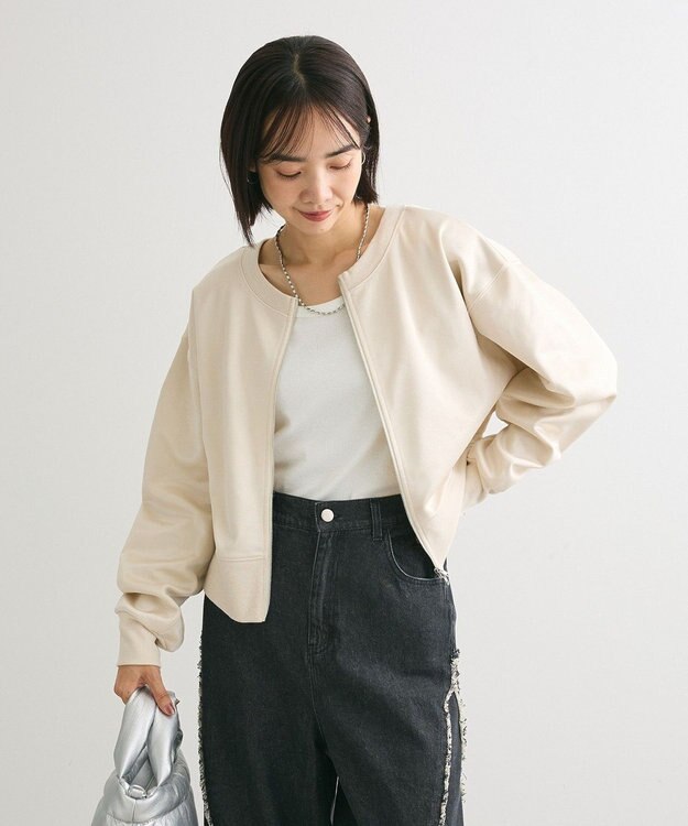 Green Parks サテンボンディングＺｉｐカーディガン