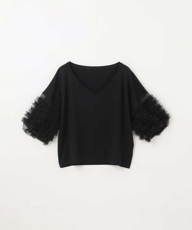 GRACE CONTINENTAL チュールフリルスリーブトップ ブラック