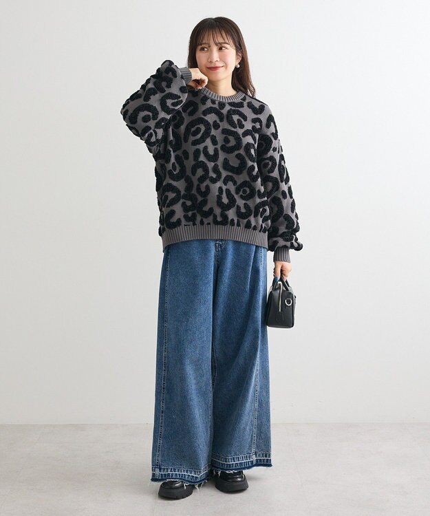 Green Parks ・ｆｕｒｒｙ　ｒａｔｅ　レオパードジャカードニット Charcoal Gray