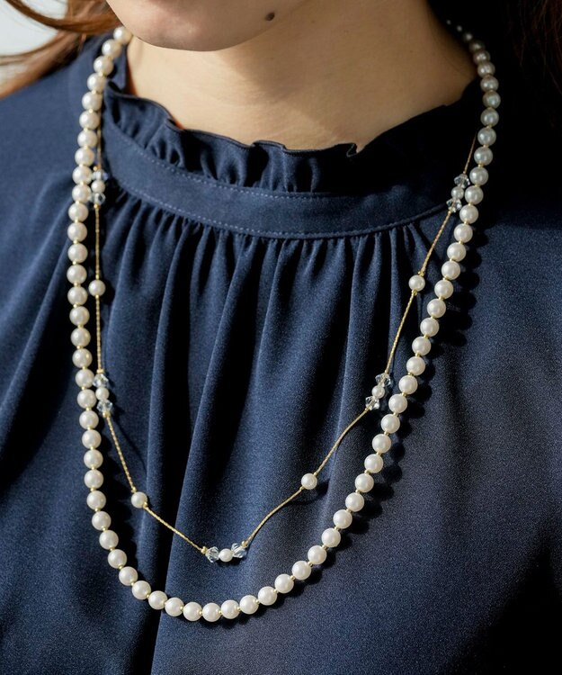 ANY SIS ジュエルパール調2連 ネックレス ホワイト系