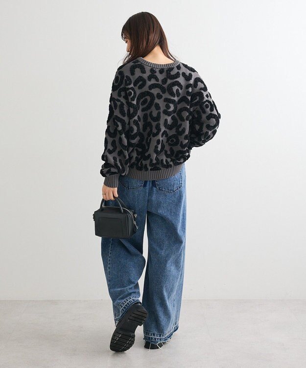 Green Parks ・ｆｕｒｒｙ　ｒａｔｅ　レオパードジャカードニット Charcoal Gray
