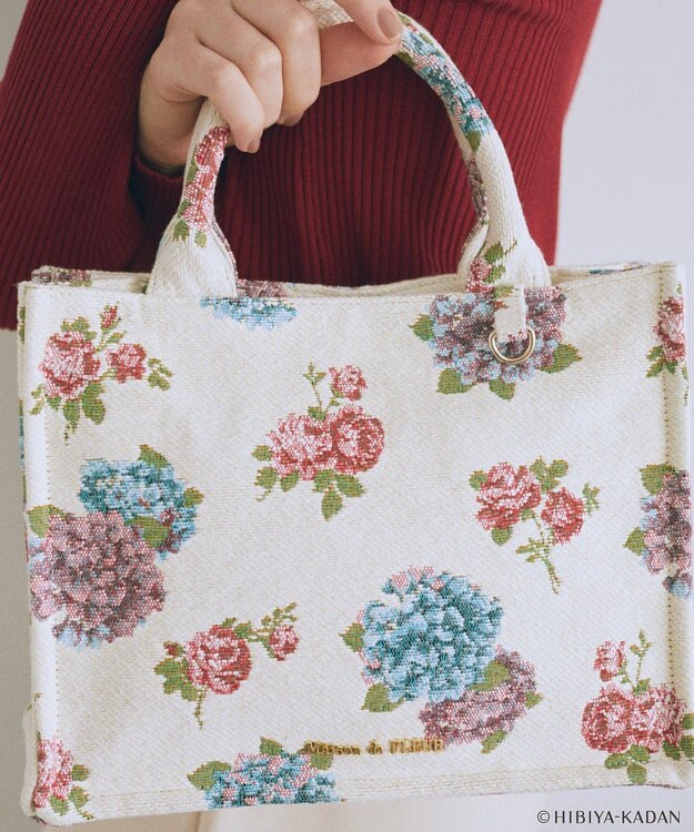 Maison de FLEUR 日比谷花壇コラボ ゴブランスクエアトート Ivory