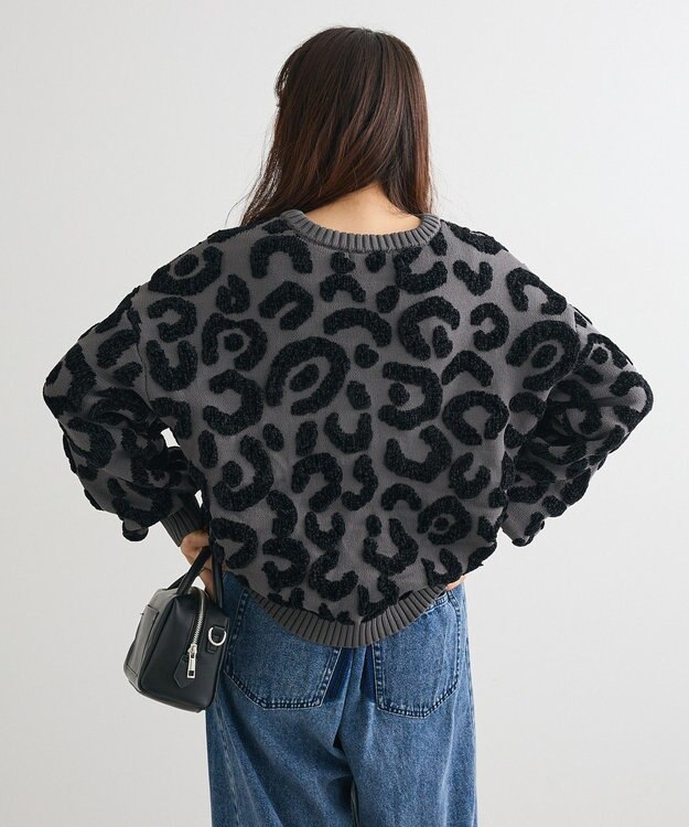 Green Parks ・ｆｕｒｒｙ　ｒａｔｅ　レオパードジャカードニット Charcoal Gray