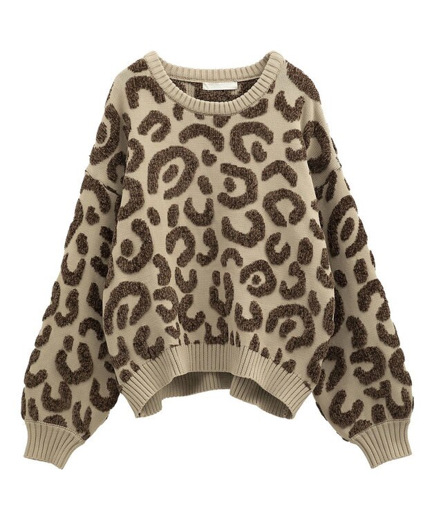 Green Parks ・ｆｕｒｒｙ　ｒａｔｅ　レオパードジャカードニット Beige