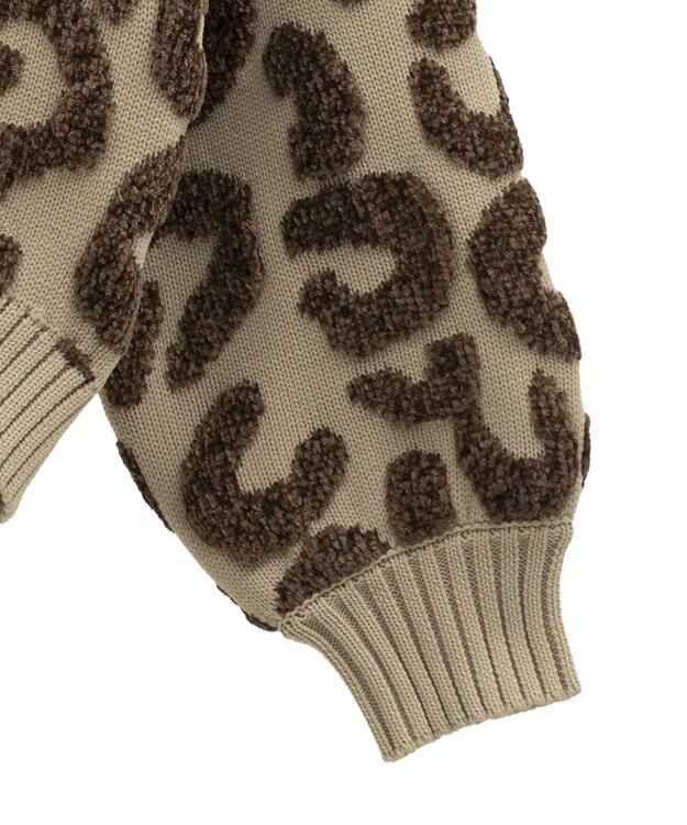 Green Parks ・ｆｕｒｒｙ　ｒａｔｅ　レオパードジャカードニット Beige
