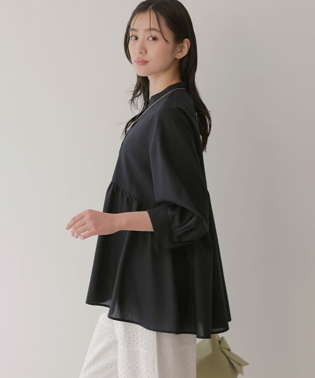 組曲 ニューリヨセルシャーティングペプラム ブラウス ネイビー系