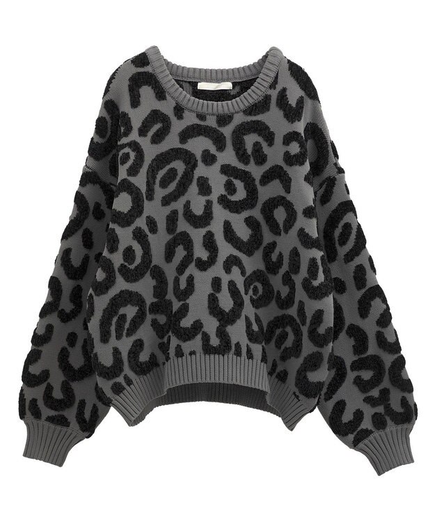Green Parks ・ｆｕｒｒｙ　ｒａｔｅ　レオパードジャカードニット Charcoal Gray