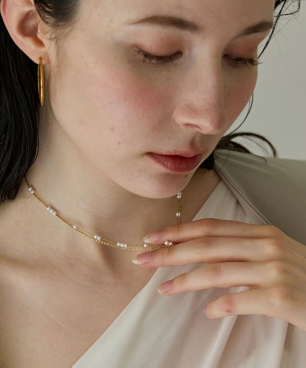 Phoebe 〈金属アレルギー対応〉レイヤードステーションパールネックレス　ゴールド　ステンレス ゴールド