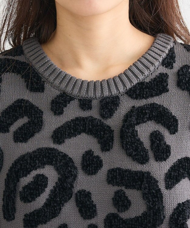 Green Parks ・ｆｕｒｒｙ　ｒａｔｅ　レオパードジャカードニット Charcoal Gray