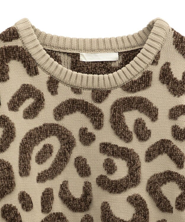 Green Parks ・ｆｕｒｒｙ　ｒａｔｅ　レオパードジャカードニット Beige