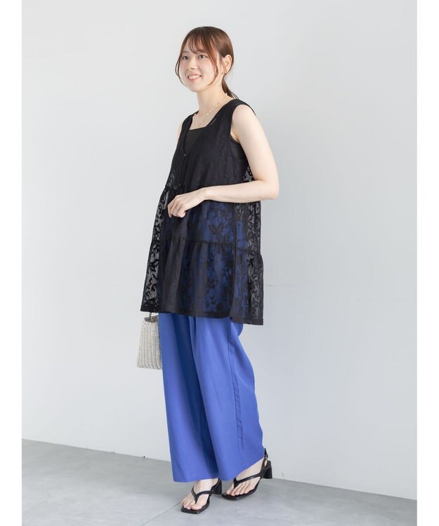 Te chichi 前後2WAYレースレイヤードチュニックベスト ブラック