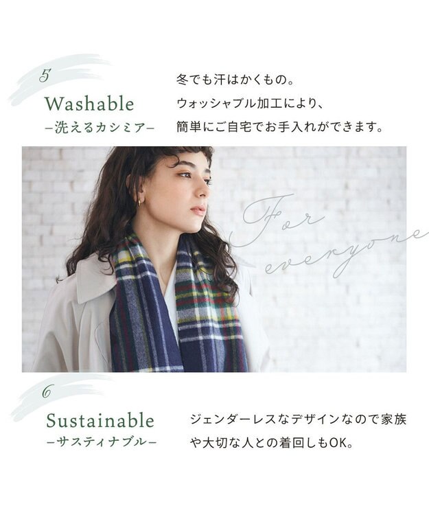 MOONBAT WEB限定【洗える】ミエル (miel) カシミヤ100％ チェックマフラー ペールスカイ