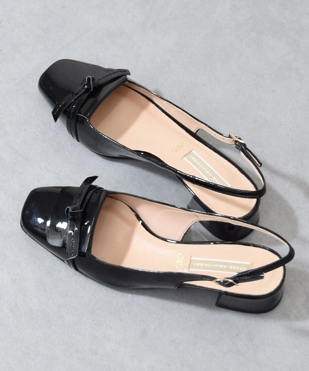 INTER-CHAUSSURES 【INTER-CHAUSSURES】スクエアトウチャンキーヒールバックバンド ブラックエナメル