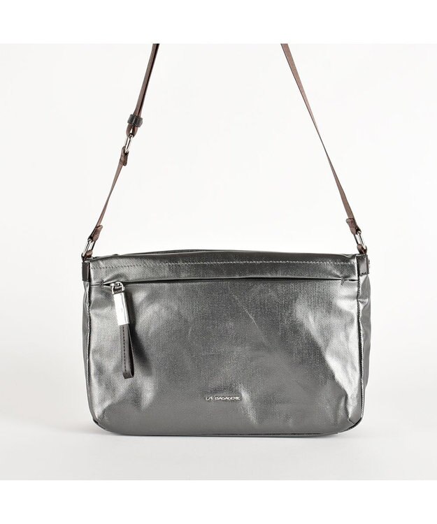 LA BAGAGERIE コーティングキャンバス ショルダーバッグ ガンメタリック