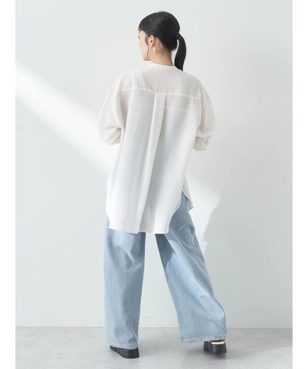 earth music&ecology シアーバンドカラーシャツ Off White