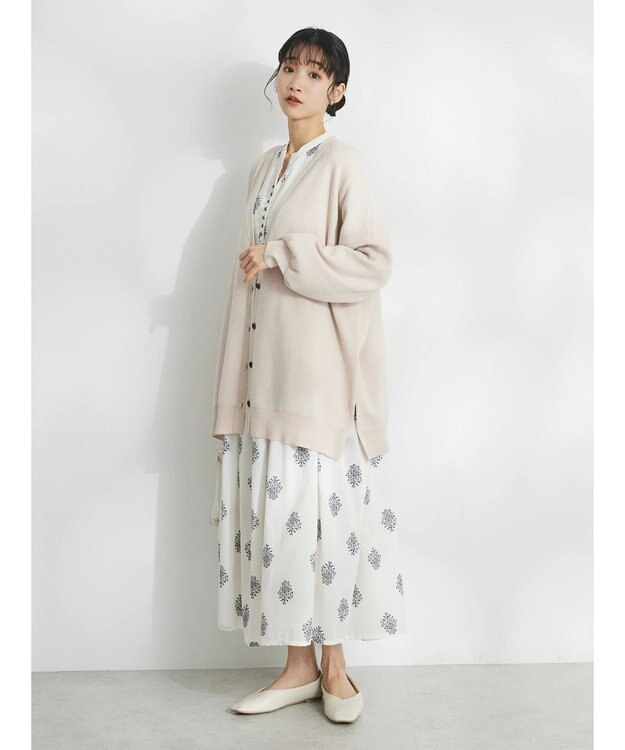 CRAFT STANDARD BOUTIQUE インド綿混フラワーモチーフワンピース Ivory