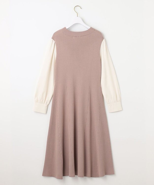 ANY SIS 【洗える】異素材コンビフレアニット ワンピース ローズグレー