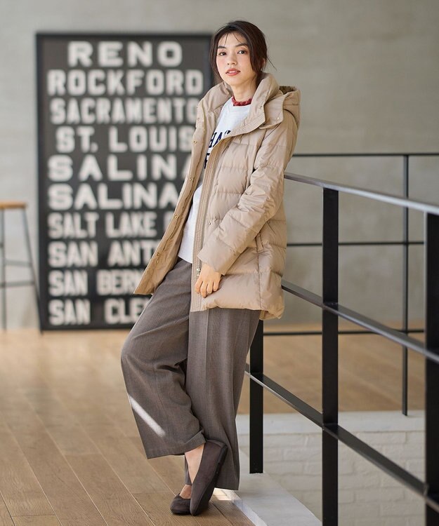 ANY 【洗濯機可/フード取り外し可能/撥水】楽映えリッチロング丈ダウン モカ