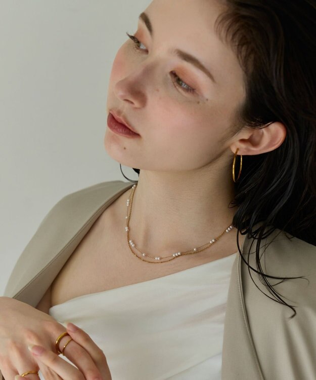 Phoebe 〈金属アレルギー対応〉レイヤードステーションパールネックレス　ゴールド　ステンレス ゴールド