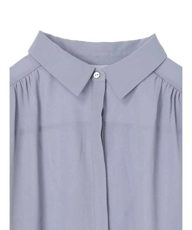 Green Parks 袖プリーツ衿付きブラウス Sax