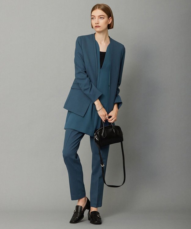 ICB L 【洗える】ウール2WAYストレッチ テーパードパンツ ダルブルー系