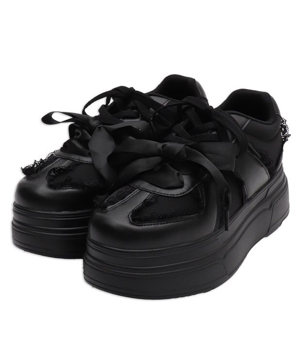 WEGO ダブルリボンフリルスニーカー ブラック