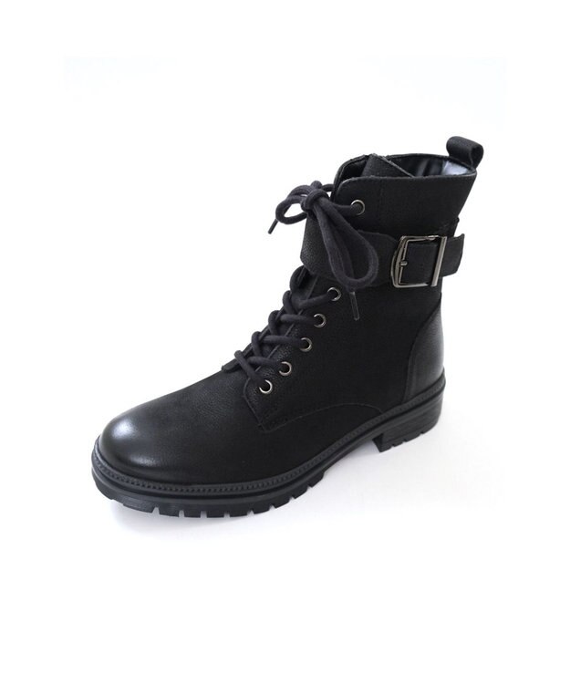 Pointer 本革 足首ベルトレースアップブーツ ブラック