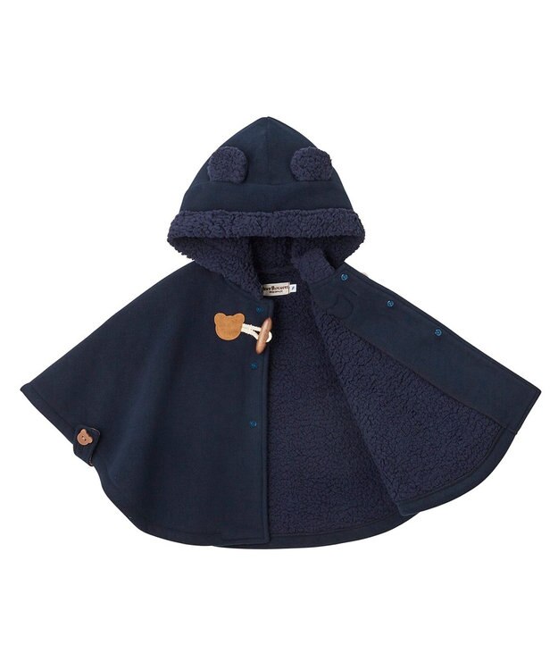 MIKI HOUSE HOT BISCUITS 【70-90cm】 お耳付きボアフリース ダッフルマント 紺