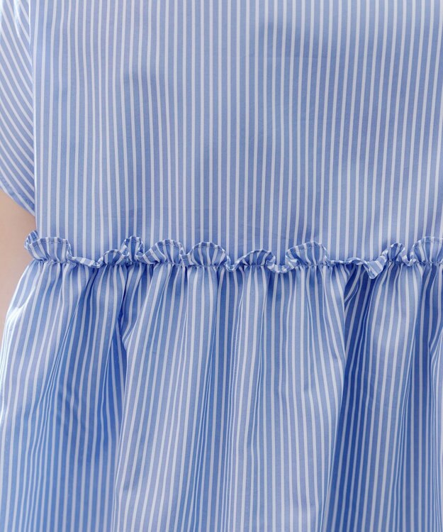 Tiaclasse L フリルティアードチュニック サックスストライプ