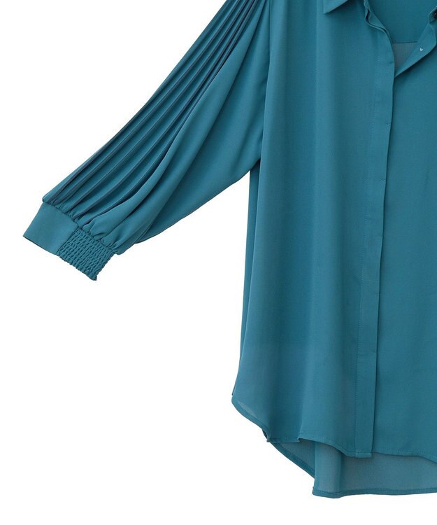 YECCA VECCA ラインプリーツスリーブシャツ Blue Green