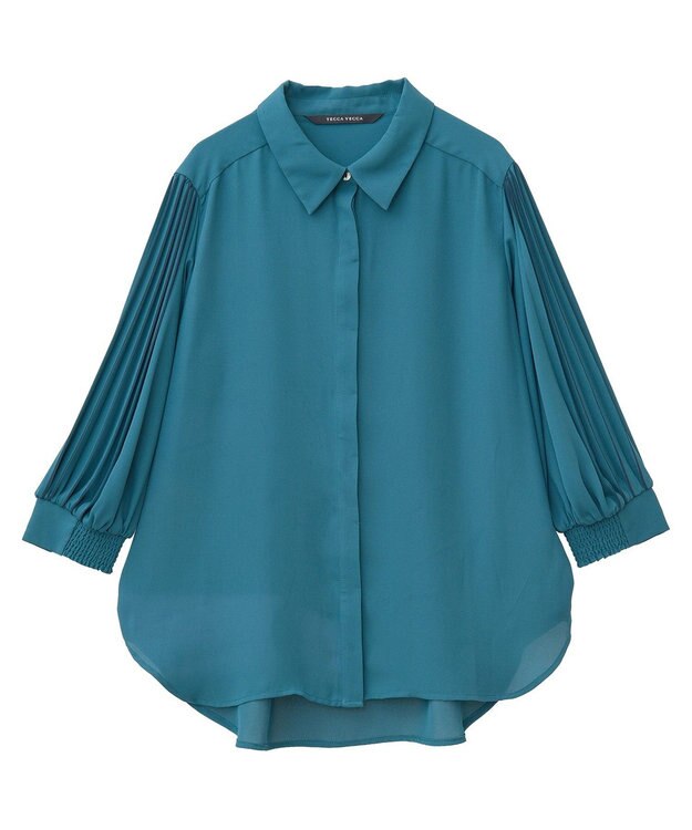 YECCA VECCA ラインプリーツスリーブシャツ Blue Green